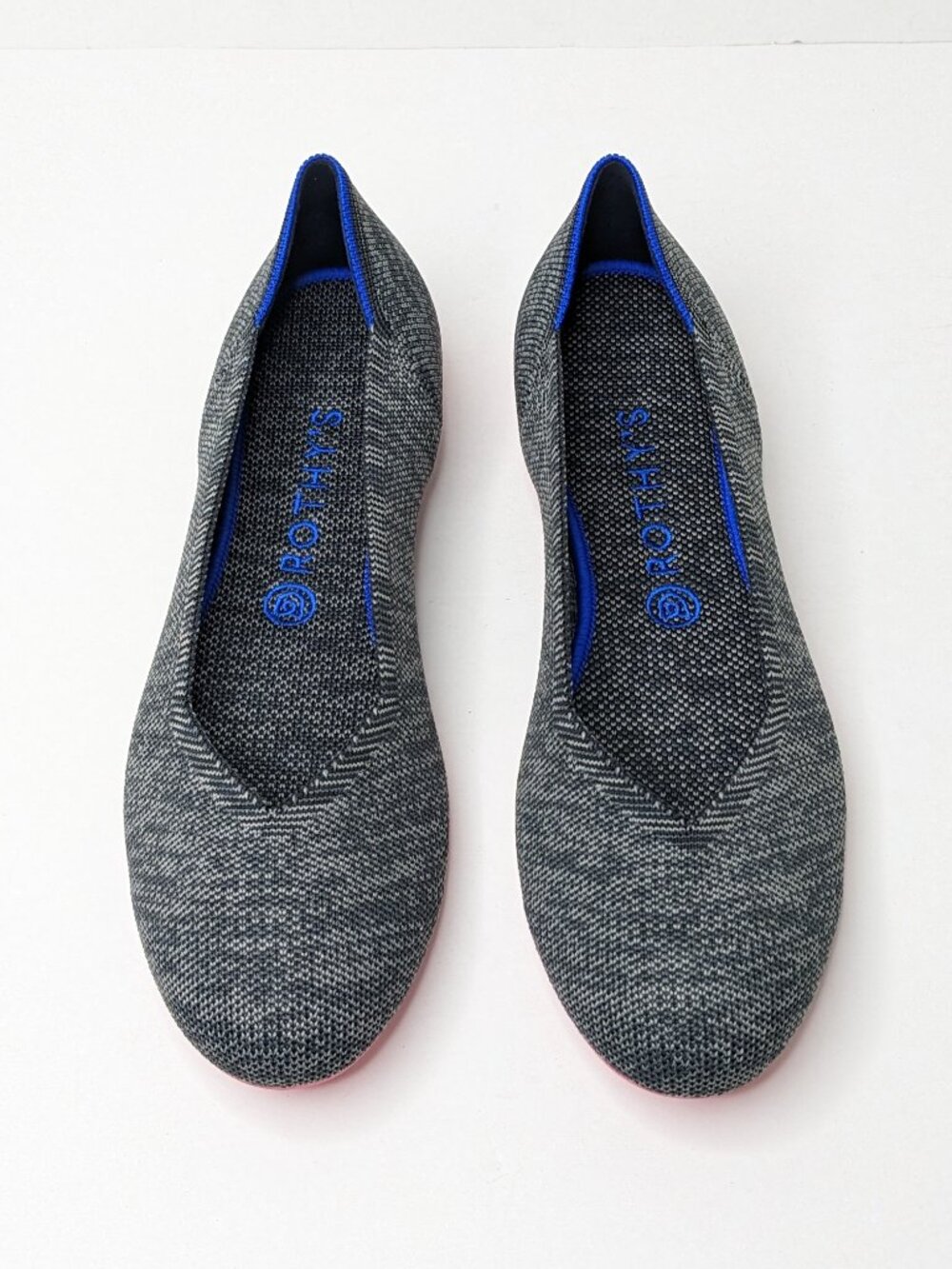 Rothy's The Flat Round Toe Slip-On Ballet Flats Charcoal Birdseye Womens 10.5